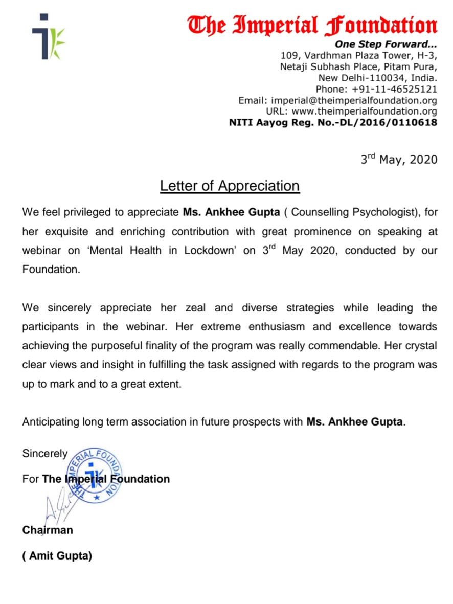 Ankhee Counselling session, August 2020, Kolkata